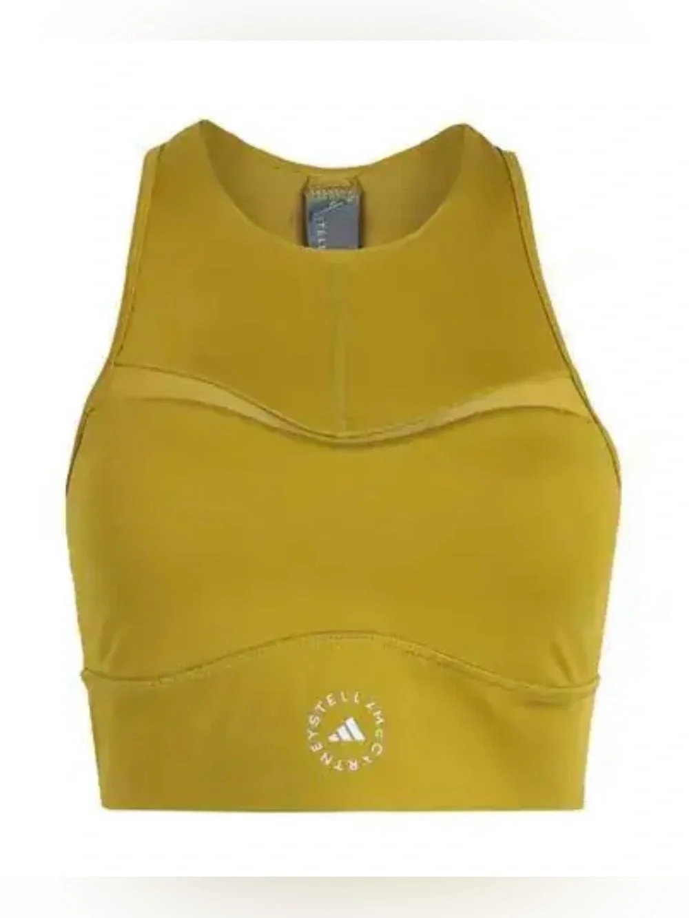 Adidas by Stella McCartney Olive-Mustard High-Neck Crop Sports Bra Pulse Olive